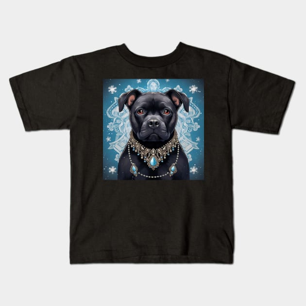 Black Staffy Jewel Kids T-Shirt by Enchanted Reverie